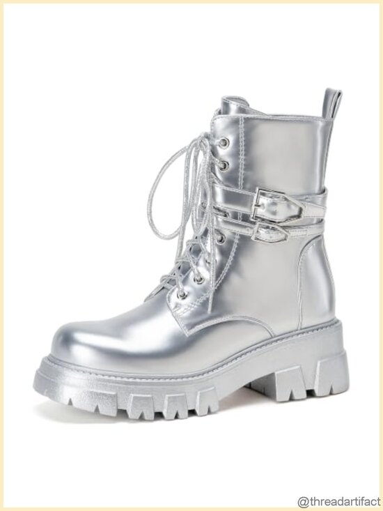 Shoes - Women's Combat Ankle Boots Lug Sole Buckle Vegan Leather